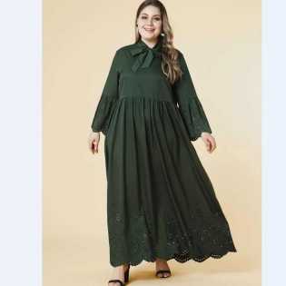green-plus-size-angels-casual-hollow-out-gown