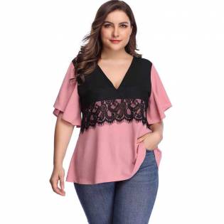 plus size angels lace patch blouse