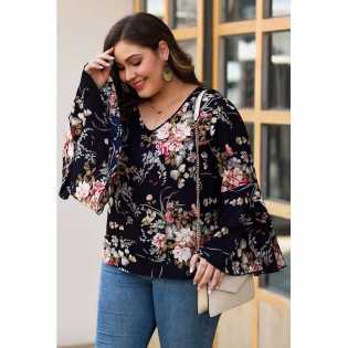 black floral-plus-size-angels-chiffon-blouse