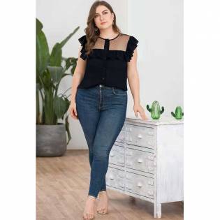 2023 plus size angels mesh patch elegant blouse