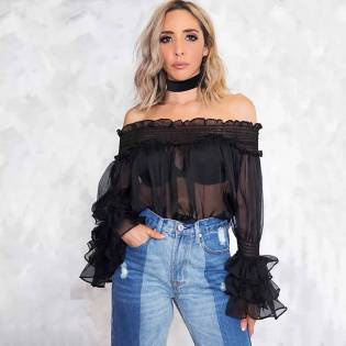 see through pleated sleeve dress