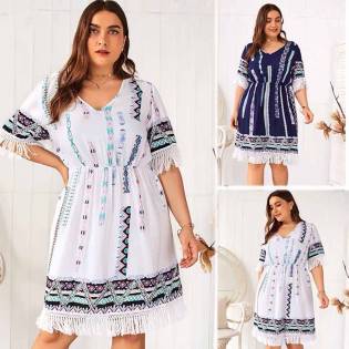 plus size angels tassel short sleeve dress