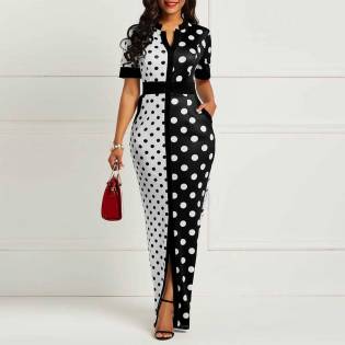 ladies elegant split dotted dress