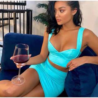 instahot sexy leather halter lacquer vest + skirt