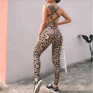 ladies leopard stretch jumpsuit