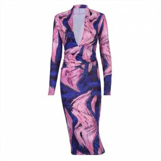 Inns web celebrity deep V dazzle color dress
