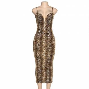 inns  celebrity snake print condole belt V long style dress one step skirt