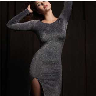 women's sexy slit side round neck gown