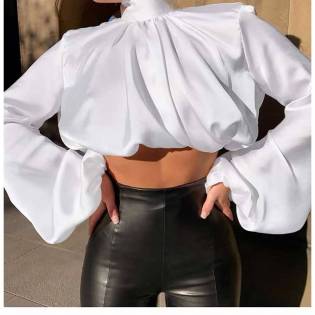 women's-high-collar-crop-navel-versatile-shirt