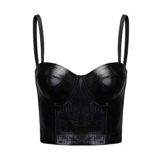 sexy leather croc pattern halter vest