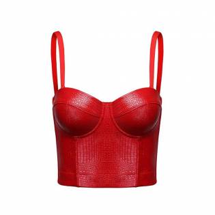 sexy leather croc pattern halter vest