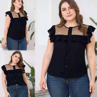2023 plus size angels mesh patch elegant blouse