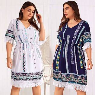 plus size angels tassel short sleeve dress