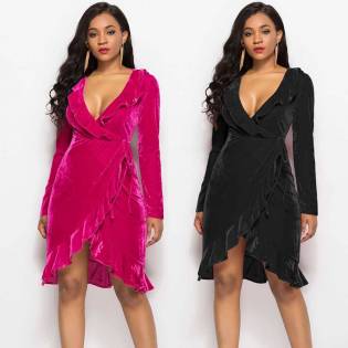 women's autumn velvet wrap gown