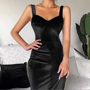 instahot velvet low-neck suspender dress