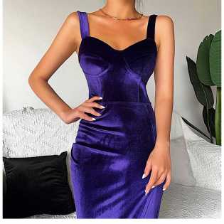 instahot velvet low-neck suspender dress