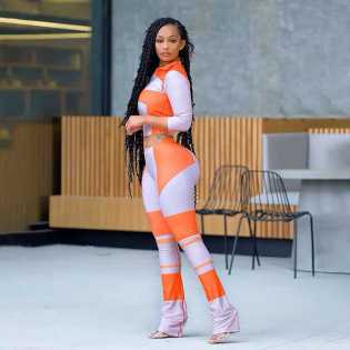 fashion printed stand-up collar sport suit