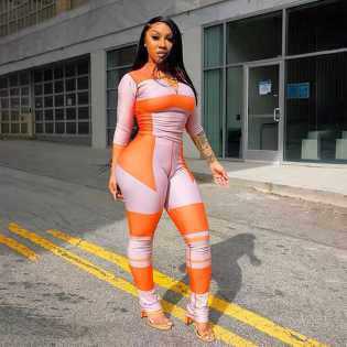 fashion printed stand-up collar sport suit