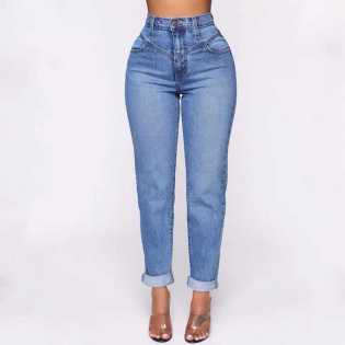 ladies classy elastic high-waist jeans
