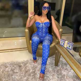 ladies dollar print wrapped chest jumpsuit