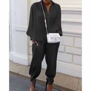 striped buttoned top and pockets pants set