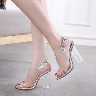 ladies pvc block heels shoes