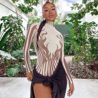 celebrity inns flame print body suit