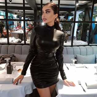 gusty summer autumn matte leather sexy dress