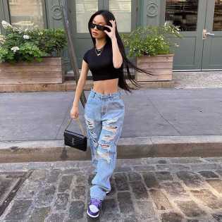 instahot street fashion ripped jeans