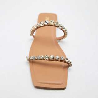 ZA2022 summer new products women's rhinestones French square head flip-flops