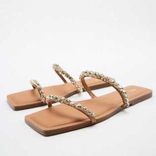 ZA2022 summer new products women's rhinestones French square head flip-flops