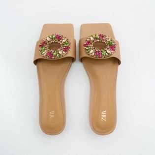 ZA2023 new women's square toe open toe lazy slippers