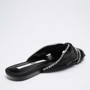 ZA2023 summer TRF women's black bow rhinestone fashion flip-flops