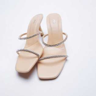 ZA2023 summer women's square head temperament rhine-drill pull strap high heel