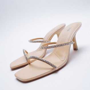 ZA2023 summer women's square head temperament rhine-drill pull strap high heel