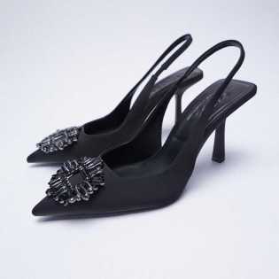 ZA2023 women's rhinester high heels pointed temperament Mueller shoes