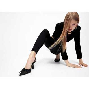 ZA2023 fall new black bow decorated elegant thin heels