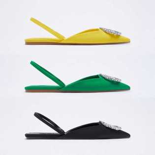 ZA2023 new women's shoes rhindiamond-decorated buckle pointed flat temperament Mueller shoes