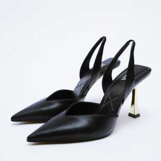 ZA2023 autumn women's natural color metal series slingback elegant temperament high heels thin heel