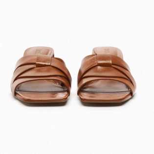 ZA2023 summer new women's brown leather crossed vamp square thick heel shoes