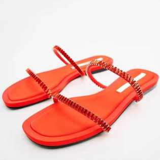 ZA2022 summer women's rhinestone thin strap slippers