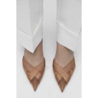 ZA2023 summer new women's beige mesh pointed toe shoes