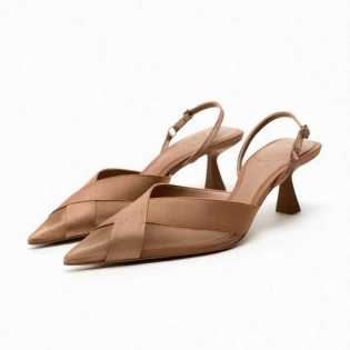 ZA2023 summer new women's beige mesh pointed toe shoes
