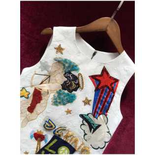 Fashion cat print high-end heavy industry nail beads foreign style A-line female niche dress