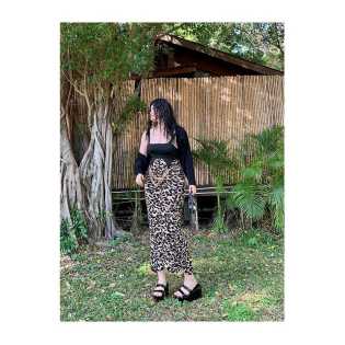 Nange leopard print skirt high waist spring and summer large size long skirt