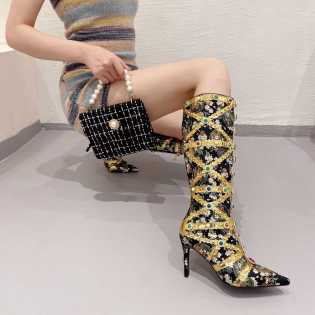 2025 European new fashion sexy rhine-drill pointed sexy temperament high women boots