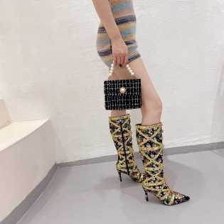 2025 European new fashion sexy rhine-drill pointed sexy temperament high women boots