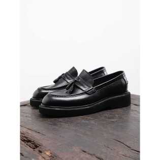 British style thick sole loafers men's autumn slip-on fringe casual leather shoes leather round head
