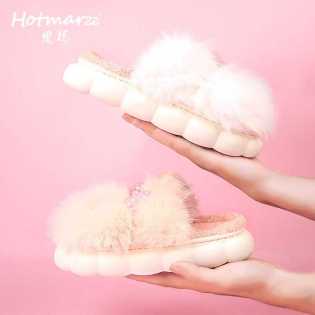 Hotmarzz cotton slippers ladies winter outside to wear 2025 new indoor home lovely thick soled plush