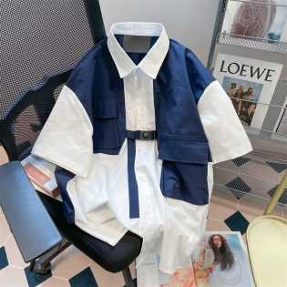 niche color patchwork fake two cargo shirts for men and women summer leisure port wind ruffie handso niche color patchwork fake two cargo shirts for men and women summer leisure port wind ruffie handso